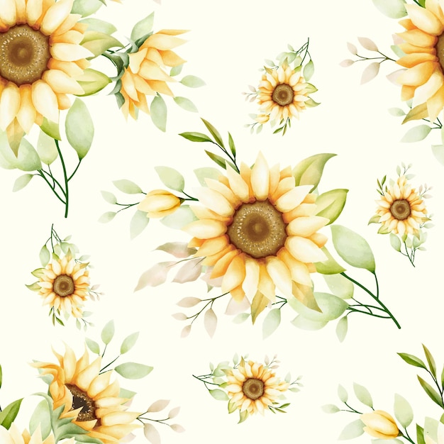 Free vector watercolor sunflower seamless pattern