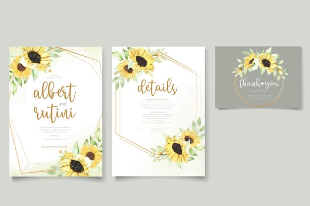 watercolor sunflower wedding invitation card set