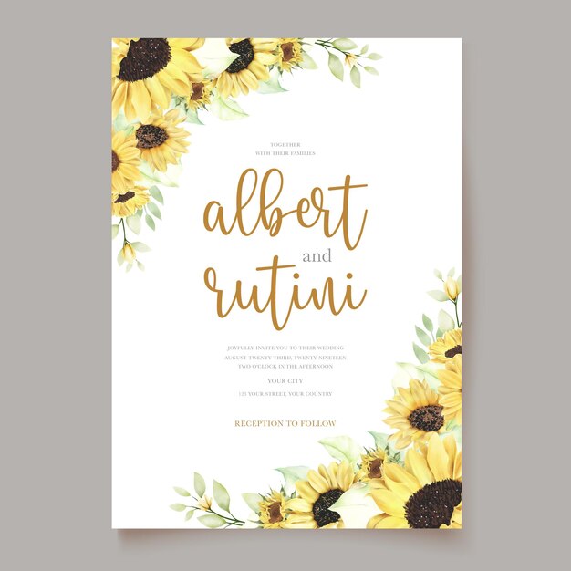 watercolor sunflower wedding invitation card