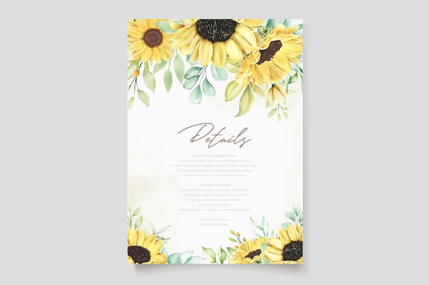 Watercolor sunflower wedding invitation card