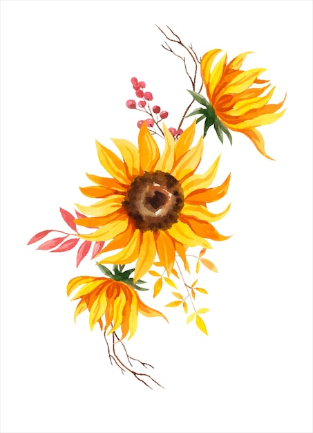 Download Premium Vector | Watercolor sunflower bouquets.