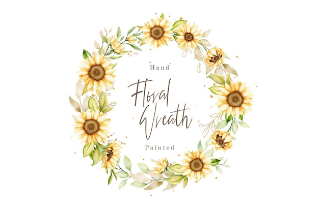 Watercolor sunflower wreath design illustration