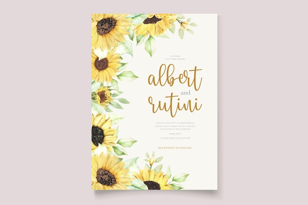 Watercolor sunflowers wedding invitation card set