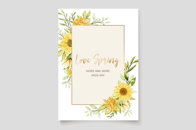 Free Vector watercolor sunflowers wedding invitation card template