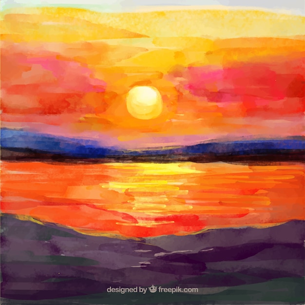 Watercolor sunset background