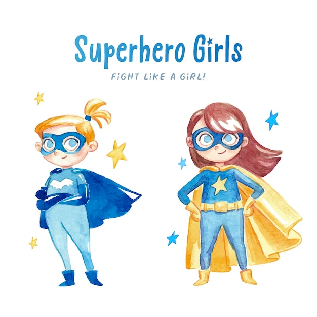 Watercolor superhero girls