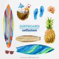 Free vector watercolor surf elements collection