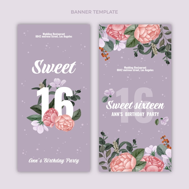 Free vector watercolor sweet 16 template