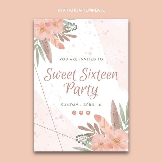 Watercolor sweet 16 template