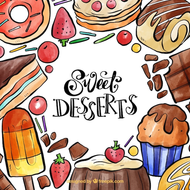 Free vector watercolor sweet desserts frame