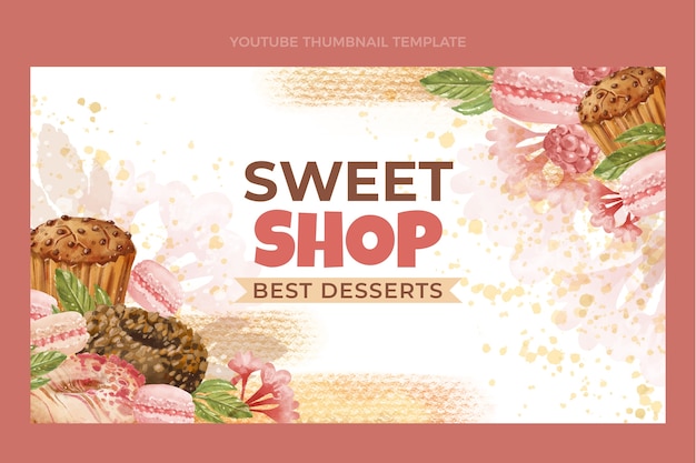 Vettore gratuito miniatura di youtube del negozio di dolci ad acquerello