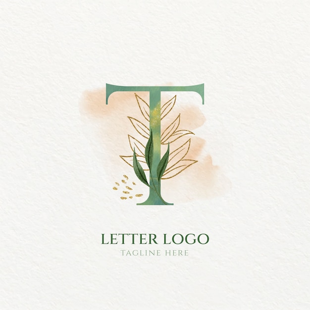 Free vector watercolor t letter logo template