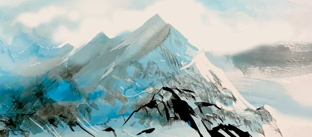 Watercolor tall mountains background
