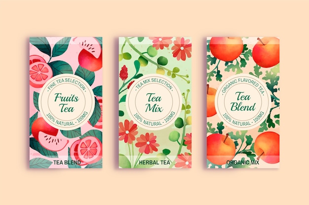 watercolor  tea label template set
