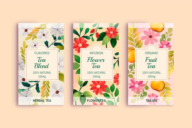 Free vector watercolor  tea label template set