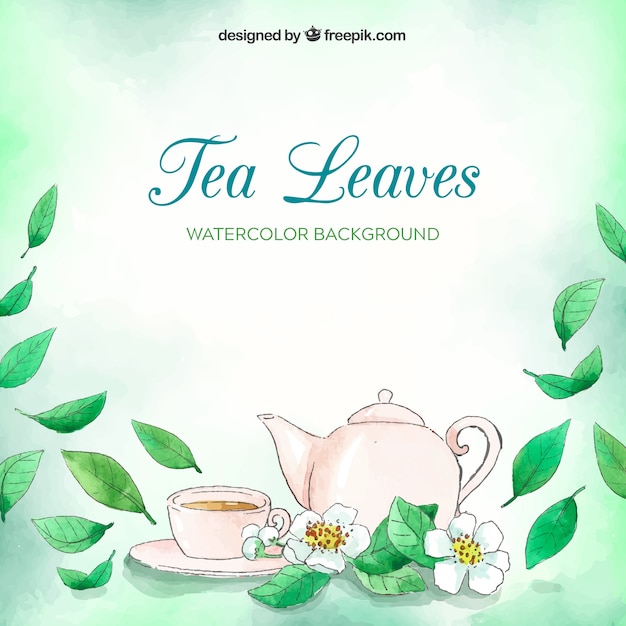 Watercolor tea leaves background