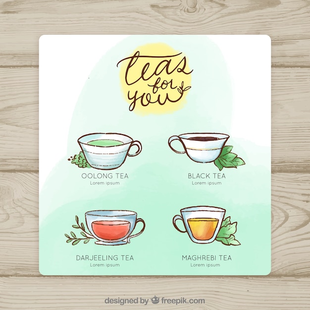 Free vector watercolor tea menu template