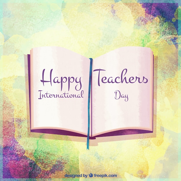 Free vector watercolor teacher's day background with book