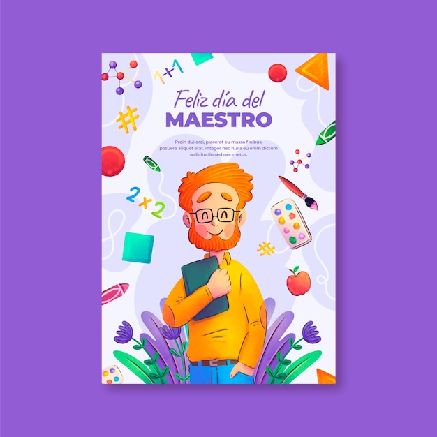 Free vector watercolor teacher's day greeting card template in spanish