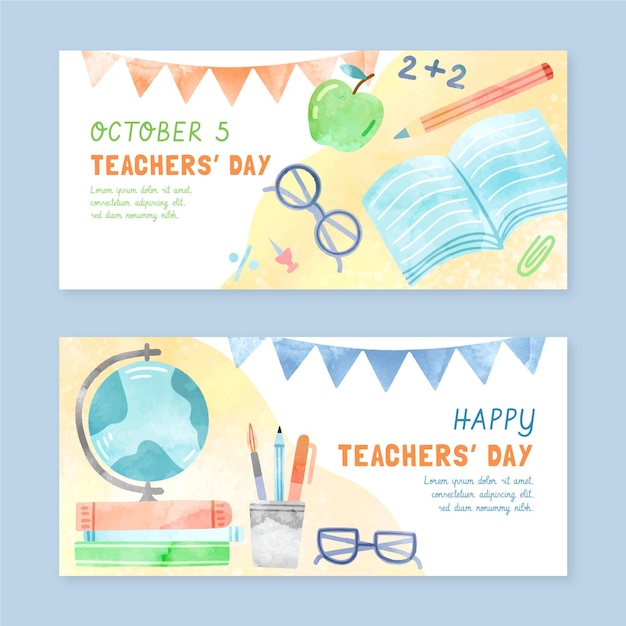 Free vector watercolor teachers' day horizontal banners set