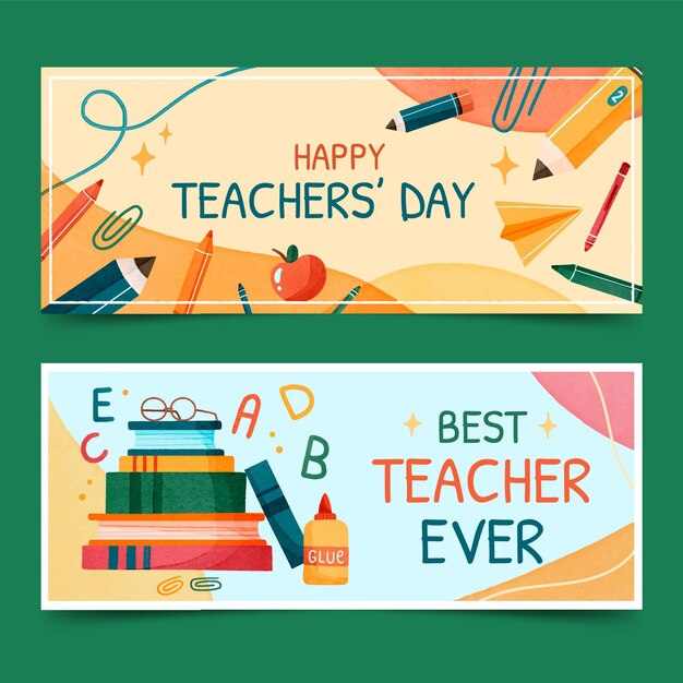 Watercolor teachers' day horizontal banners set