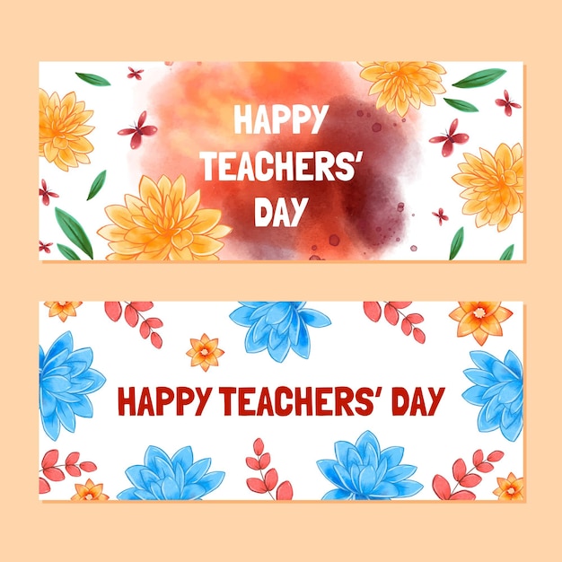 Watercolor teachers' day horizontal banners set