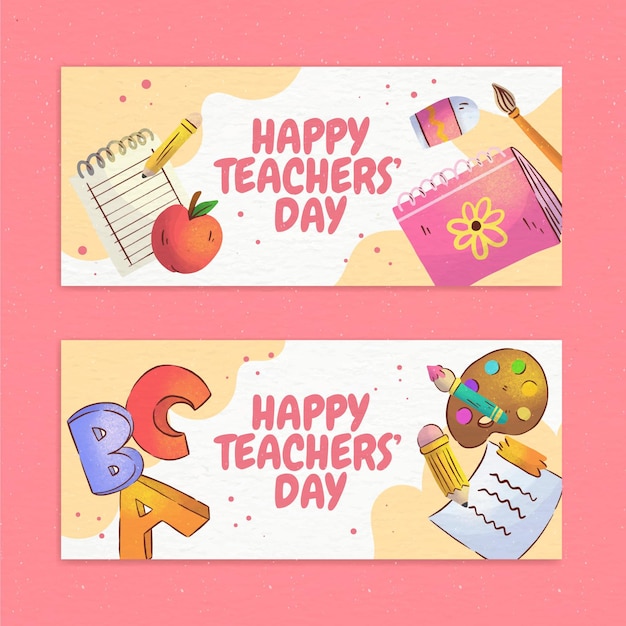 Free vector watercolor teachers' day horizontal banners set