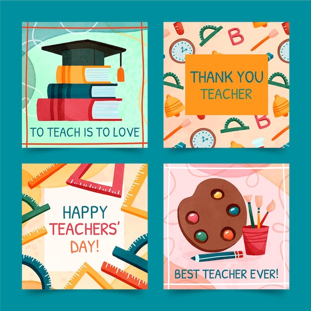 Free vector watercolor teachers' day instagram posts collection