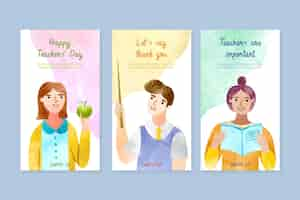 Free vector watercolor teachers' day instagram stories collection