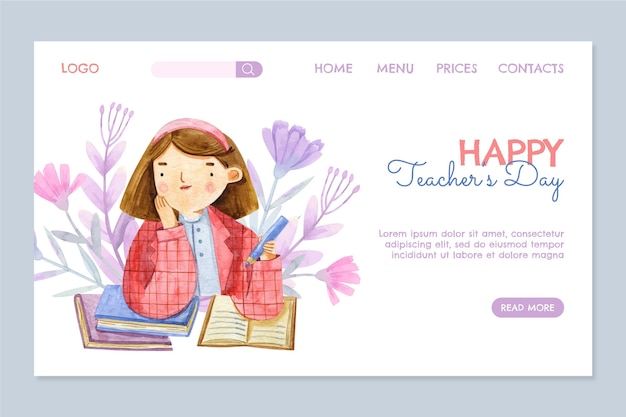 Watercolor teachers' day landing page template