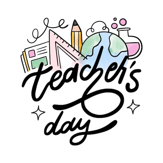 Бесплатное векторное изображение Акварель день учителя надписи
