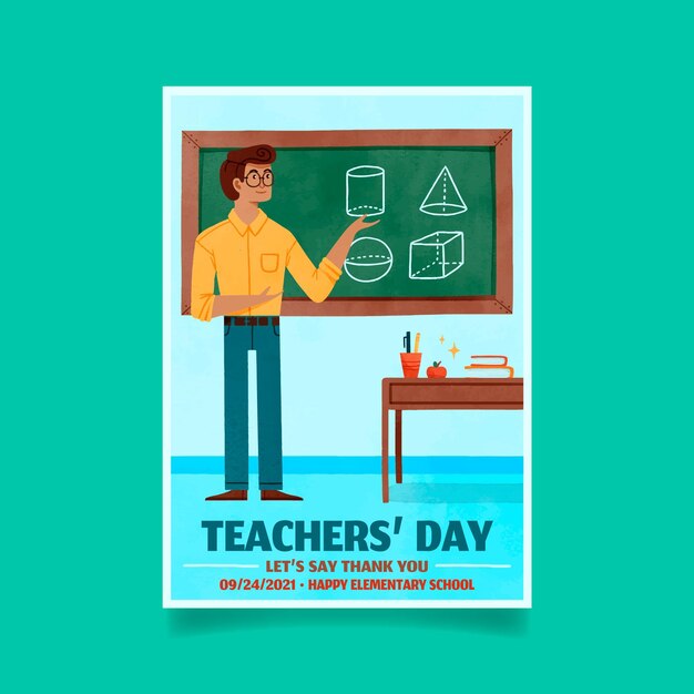 Шаблон вертикального плаката акварельный день учителя