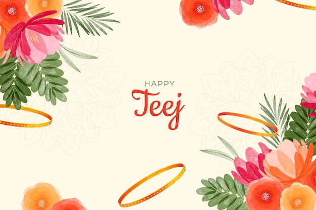 Free vector watercolor teej background with rings and flowers