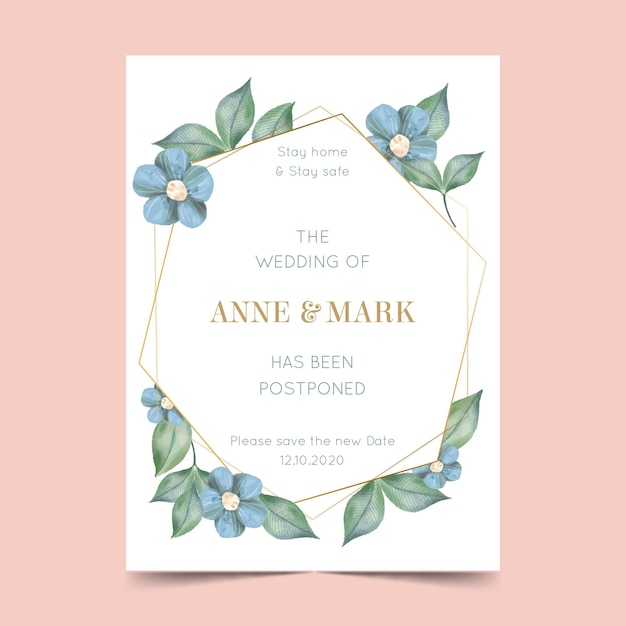 Free vector watercolor template for postponed wedding card with flowers