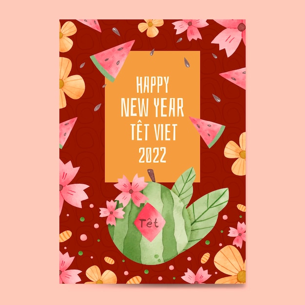 Watercolor tet greeting card template