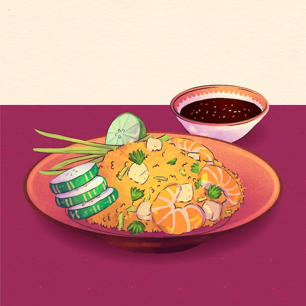 수채화 태국 음식 그림