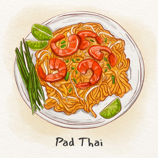 Иллюстрация тайской кухни акварелью