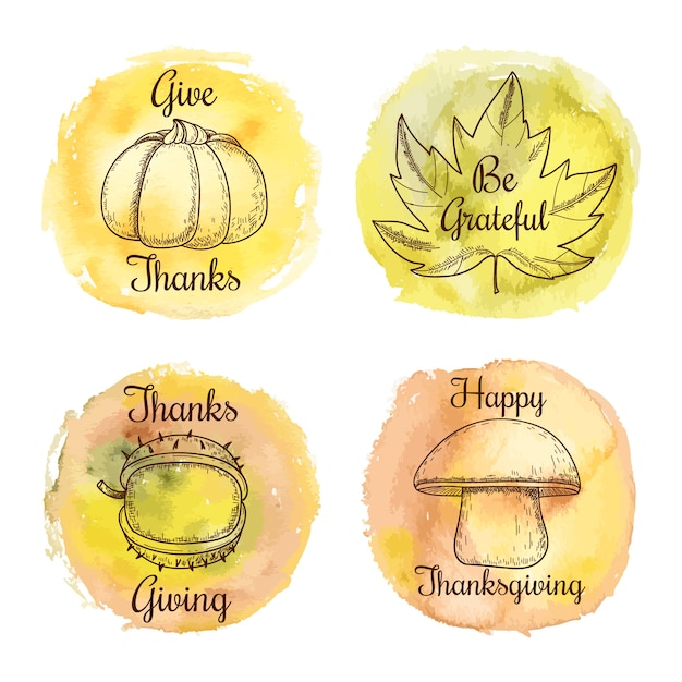 Watercolor thanksgiving badge collection