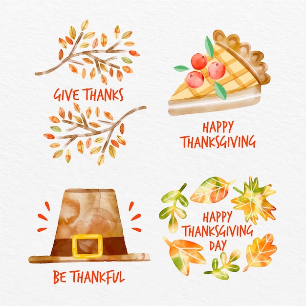 Free vector watercolor thanksgiving badge collection