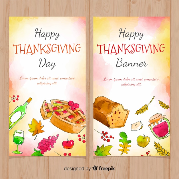 Watercolor thanksgiving day banner set