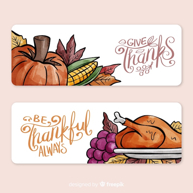 Free vector watercolor thanksgiving day banner set
