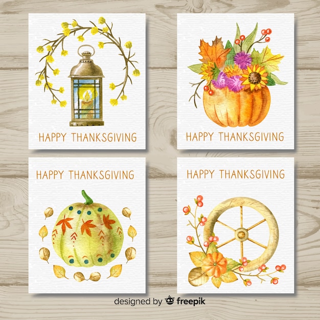 Free vector watercolor thanksgiving day card collection