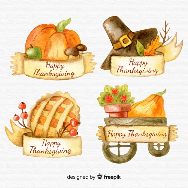 Watercolor thanksgiving day label collection