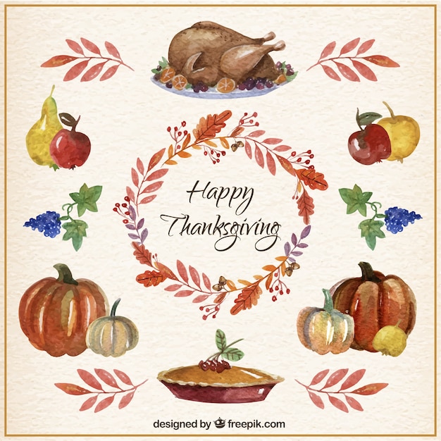 Free vector watercolor thanksgiving elements card