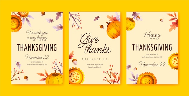 Watercolor thanksgiving greeting cards collection