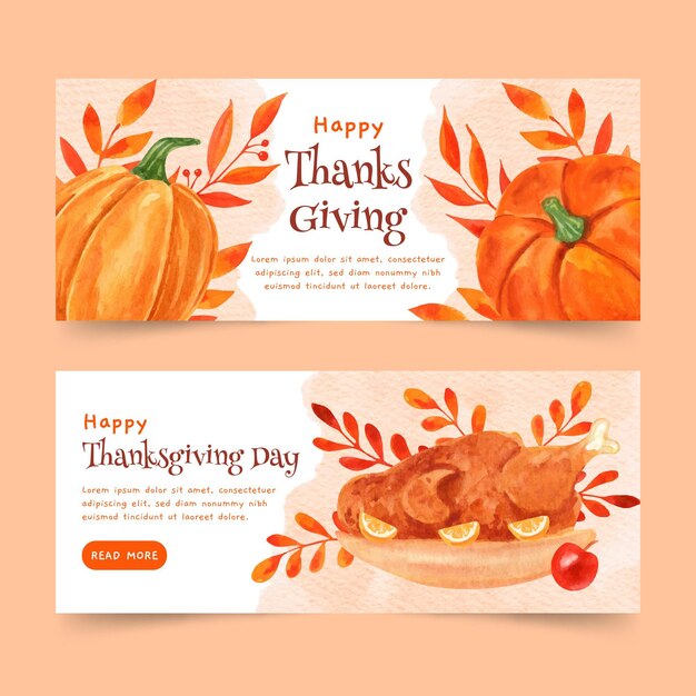 Watercolor thanksgiving horizontal banners set