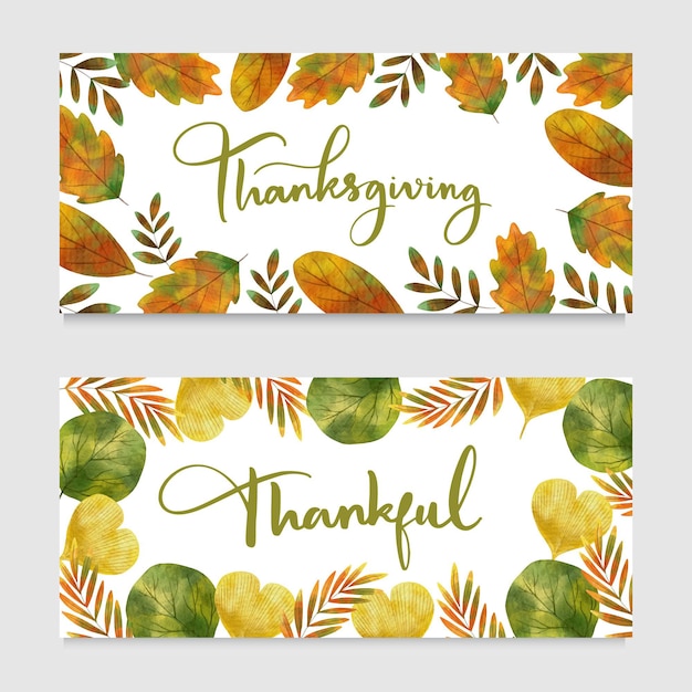 Free vector watercolor thanksgiving horizontal banners