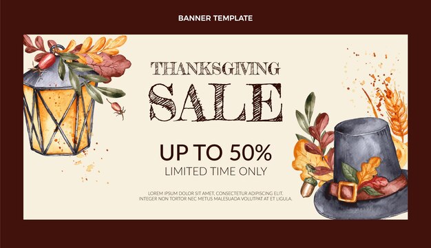 Free Vector watercolor thanksgiving horizontal sale banner