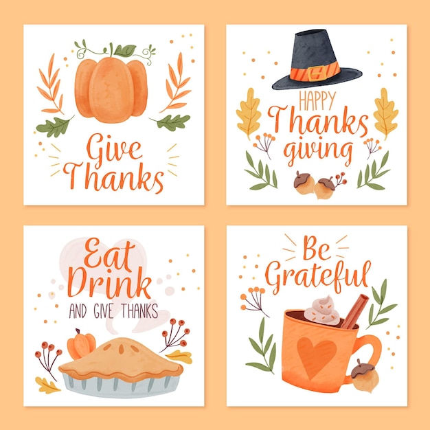 Free vector watercolor thanksgiving instagram posts