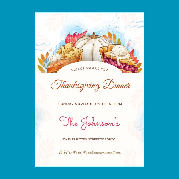 Watercolor thanksgiving invitation template